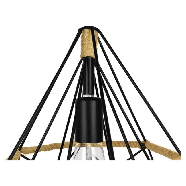 Vintage Κρεμαστό Φωτιστικό Οροφής Μονόφωτο Μαύρο Μεταλλικό με Μπεζ Σχοινί Φ25  FLUTED 01421 - 7