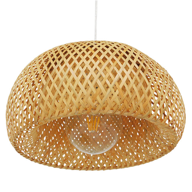 Vintage Κρεμαστό Φωτιστικό Οροφής Μονόφωτο Καφέ Ξύλινο Bamboo Φ38  SAN TROPEZ 01626 - 6