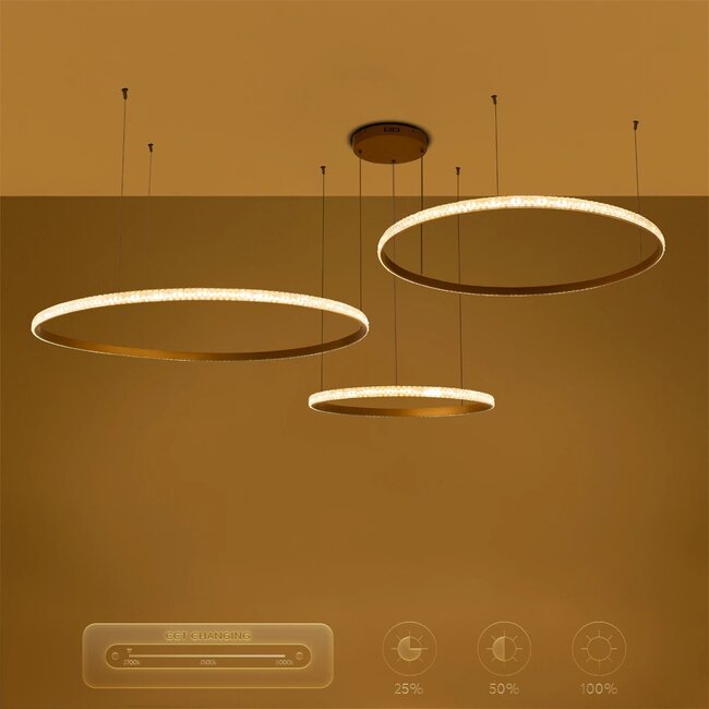 kelvo® DIAMOND KLV-101-0246 Κρεμαστό Φωτιστικό Οροφής LED 150W 15000lm 180° AC 220-240V IP20 Ρυθμιζόμενο Λευκό CCT με Χειριστήριο από 2700K έως 6000K Dimmable - Lumileds SMD Chip - Χρυσό Πλατίνα - Μ170 x Π170 x Υ60cm - 3 Χρόνια Εγγύηση - 10