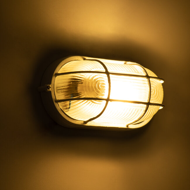 BOATLIGHT 61582 Vintage Industrial Φωτιστικό Τοίχου - Απλίκα - Καραβοχελώνα Εξωτερικού Χώρου Μονόφωτο 1 x E27 AC220-240V Αδιάβροχο IP65 - Σώμα Αλουμινίου & Tempered Glass - Μ21 x Π10.4 x Υ9cm - Λευκό - Οβάλ - 5 Years Warranty - 8