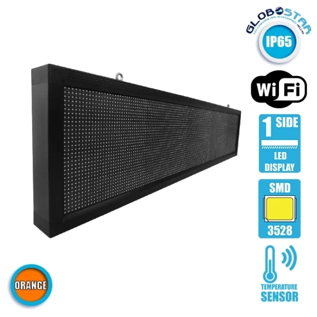 Αδιάβροχη Κυλιόμενη Επιγραφή SMD LED 230V USB & WiFi Πορτοκαλί Μονής Όψης 168x40cm  90284