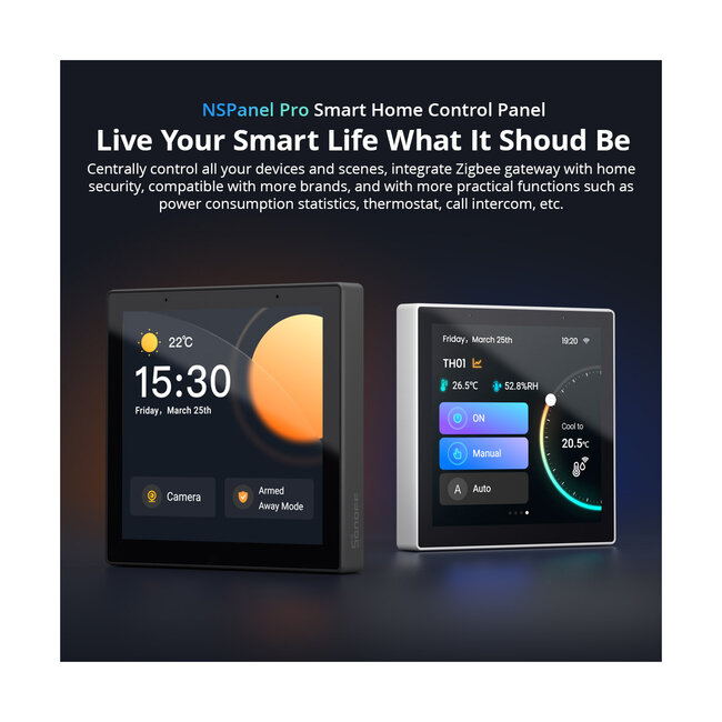 80094 SONOFF NSPanel86PB Wi-Fi & Zigbee 3.0 Smart Scene Wall Switch (86/EU Type) - AC 100-240V - Integrated HMI Touch Panel - Smart Controller & Gateway for All Smart Devises - 6