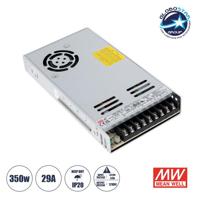 LRS-350-12 90784 MEANWELL Ρυθμιζόμενο Μεταλλικό Τροφοδοτικό PELV για Προϊόντα LED 350W 29A - AC 220-240V σε DC 12V - Ρυθμιζόμενο από 10.2VDC έως 13.8VDC - IP20 Μ21.5 x Π11.5 x Υ3cm - 3 Years Warranty