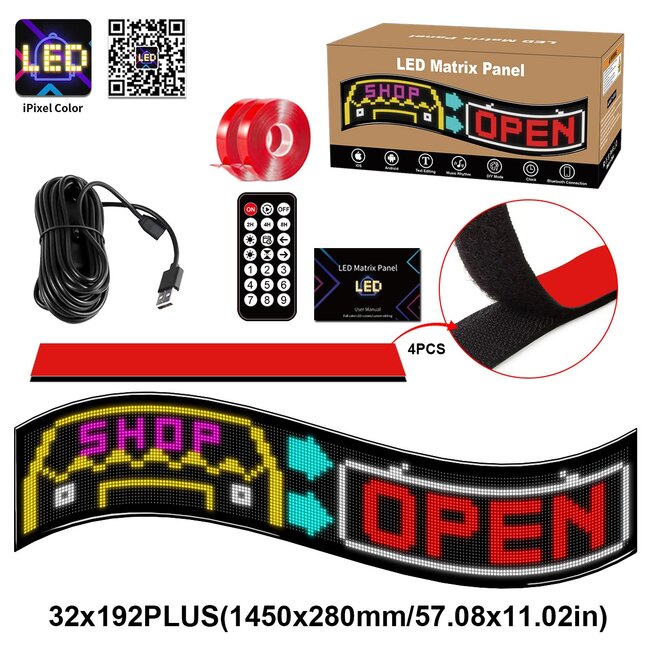 MATRIX GLB-106-0012 Εύκαμπτη Κυλιόμενη Ψηφιακή Επιγραφή 145x28cm P7 192x32 Pixel LED 20W AC 220-240V Αδιάβροχο IP65 Πολύχρωμο RGB - Bluetooth Control μέσω iPIXEL APP - Μ145 x Π0.4 x Υ28cm - 2 Χρόνια Εγγύηση