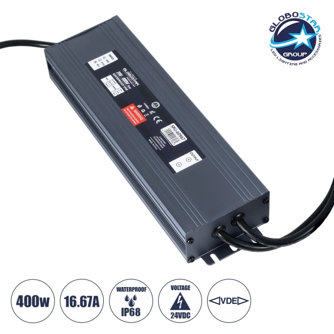  LUMISPLASH 60967 Τροφοδοτικό/Μετασχηματιστής Class II SELV 400W 16.67A DC 24V Αδιάβροχο IP68 - AC 220-240V σε DC 24V - M25.5 x W7.5 x H4cm - 3 Χρόνια Εγγύηση