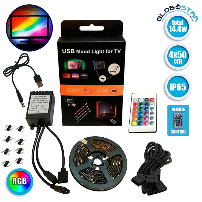 Πλήρες Κιτ Κρυφού Φωτισμού RGB με USB για Τηλεοράσεις και Τηλεχειριστήριο  06006 - 1