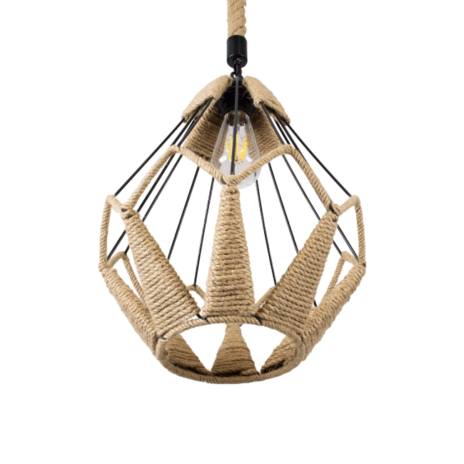 Vintage Κρεμαστό Φωτιστικό Οροφής Μονόφωτο Πλέγμα με Μπεζ Σχοινί Φ31  CONICAL 01617 - 5