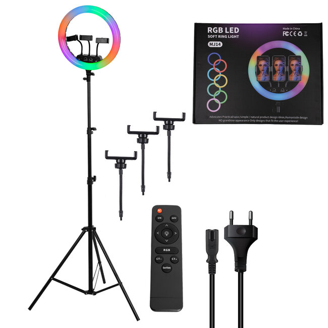 75804 Professional Digital Ring Light Φ36cm LED SMD 50W 5000lm 180° AC 230V με Καλώδιο Τροφοδοσίας Πρίζας - Ασύρματο Χειριστήριο RF 2.4Ghz Εναλλαγής Χρωμάτων & 3 Βάσεις Τηλεφώνου - Πολύχρωμ - 7