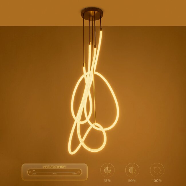 kelvo® GLOW KLV-101-0154 Φωτιστικό Οροφής LED 85W 8500lm 360° AC 220-240V IP20 Ρυθμιζόμενο Λευκό CCT με Χειριστήριο από 2700K έως 6000K Dimmable - Lumileds SMD Chip - Χρυσό Πλατίνα - Μ100 x Π100 x Υ140cm - 3 Χρόνια Εγγύηση - 13