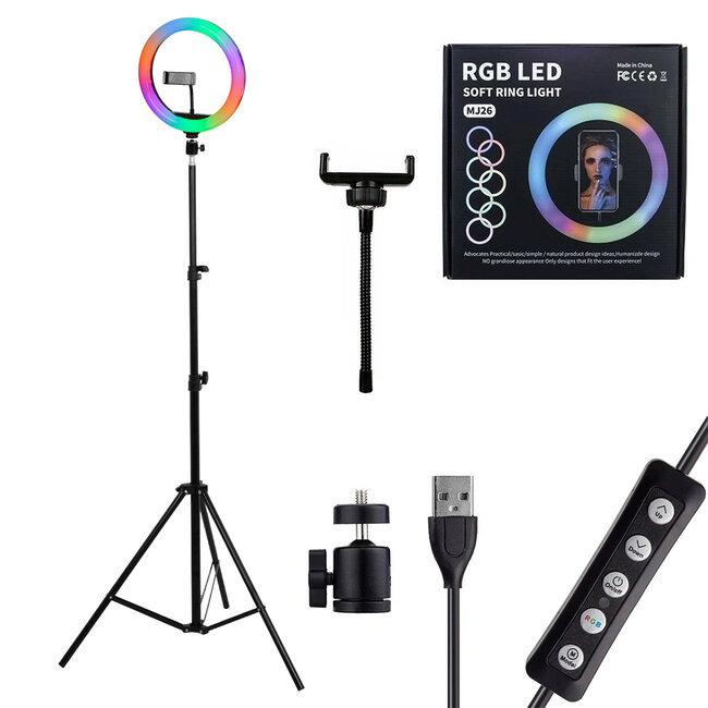 75801 Professional Digital Ring Light Φ26cm LED SMD 30W 3000lm 180° DC 5V με Καλώδιο Τροφοδοσίας USB - Ενσωματωμένο Χειριστήριο Εναλλαγής Χρωμάτων & 1 Βάση Τηλεφώνου - Πολύχρωμο RGBW+WW Dim - 8