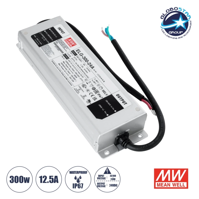 MEANWELL-ELG300-24A 90790 Τροφοδοτικό/Μετασχηματιστής Class I SELV 300W 12.5A AC 220-240V σε DC 24V Αδιάβροχο IP67 - Ρυθμιζόμενo από DC 22.4V έως DC 25.6V - Ασημί - Μ24.6 x Π7.7 x Υ3.9cm - 3 Χρόνια Εγγύηση MEANWELL-ELG300-24A 90790 Τροφοδοτικό/Μετασχηματιστής Class I SELV 300W 12.5A AC 220-240V σε DC 24V Αδιάβροχο IP67 - Ρυθμιζόμενo από DC 22.4V έως DC 25.6V - Ασημί - Μ24.6 x Π7.7 x Υ3.9cm - 3 Χρόνια Εγγύηση
