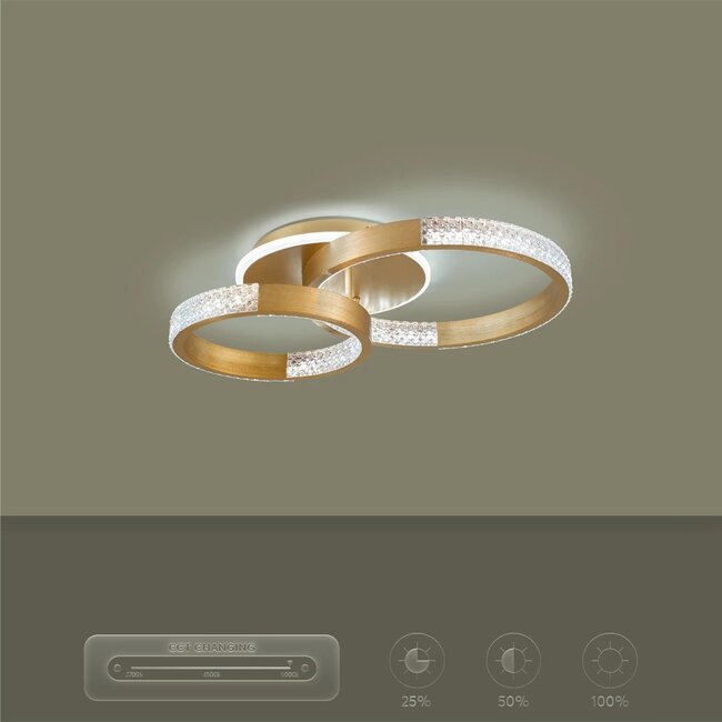 kelvo® DIAMOND KLV-101-0225 Φωτιστικό Οροφής LED 67W 6700lm 360° AC 220-240V IP20 Ρυθμιζόμενο Λευκό CCT με Χειριστήριο από 2700K έως 6000K Dimmable - Lumileds SMD Chip - Χρυσό Πλατίνα - Μ60 x Π40 x Υ14cm - 3 Χρόνια Εγγύηση - 12