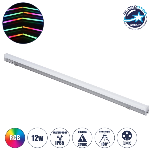 DIGIBAR 90214 Ψηφιακή Pixel Addressable Facade Μπάρα LED 12W 600lm 180° DC 24V Αδιάβροχο IP65 8 x Pixel Πολύχρωμο RGB Dimmable DMX512 SPI/TTL Protocol IC UCS512C0 - Bridgelux SMD Chip - Ασημί με Λευκό Γαλακτερό Κάλυμμα - Μ100 x Π3 x Υ4.5cm - 3 Χρόνια Εγγύηση