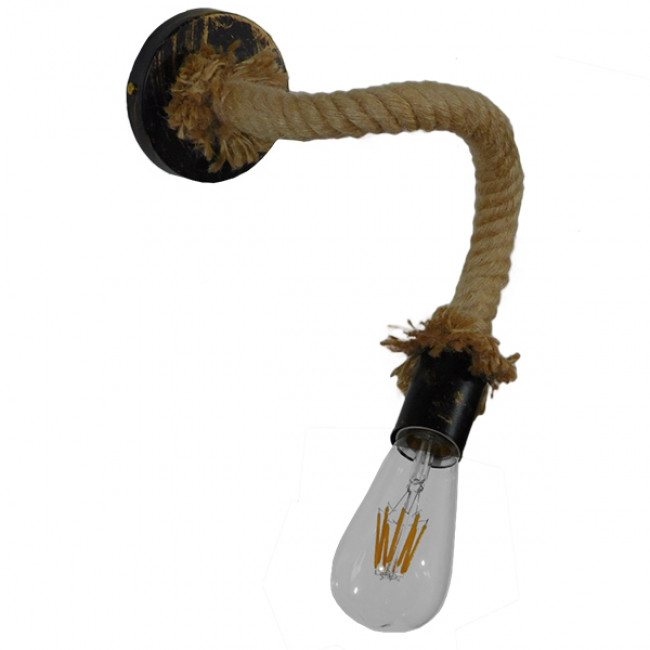 Vintage Φωτιστικό Τοίχου Απλίκα Μονόφωτο Μπρούτζινο Σκουριά Μεταλλικό με Μπεζ Σχοινί  FLEDI 01134 - 4