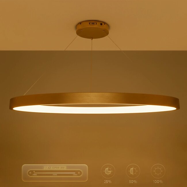 kelvo® NEMESIS KLV-101-0213 Κρεμαστό Φωτιστικό Οροφής LED 67W 6700lm 180° AC 220-240V IP20 Ρυθμιζόμενο Λευκό CCT με Χειριστήριο από 2700K έως 6000K Dimmable - Lumileds SMD Chip - Χρυσό Πλατίνα - Μ80 x Π80 x Υ4cm - 3 Χρόνια Εγγύηση - 11