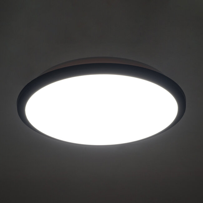 TUFFIN 60997 Πλαφονιέρα Οροφής LED 24W 2640lm 120° AC 220-240V Αδιάβροχη IP54 Φ30 x Υ6.5cm Φυσικό Λευκό 4500K - Μαύρο - Bridgelux Chips - 3 Years Warranty - 8