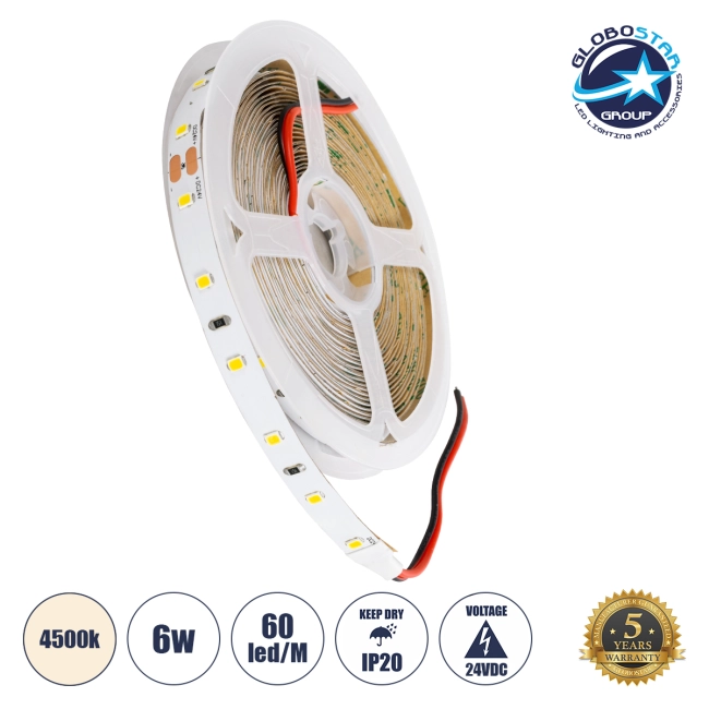 LILAC 70201 Ταινία LED 6W/m 600lm/m 120° DC 24V IP20 60 x SMD2835 Chip/m Φυσικό Λευκό 4500K Dimmable - Sanan SMD Chip - Μ500 x Π0.8 x Υ0.1cm - Ρολό 5 Μέτρων - 5 Χρόνια Εγγύηση