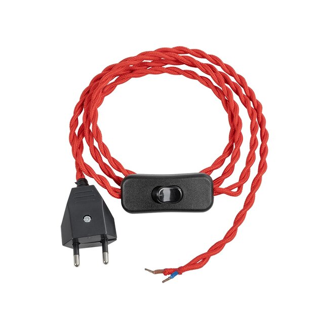 WHIP 77675 Μοντέρνο DIY Πλεκτό Καλώδιο με Διακόπτη On/Off AC 220-240V IP20 - Κόκκινο & Μαύρο - Μ150 x Π2.7 x Υ1.9cm