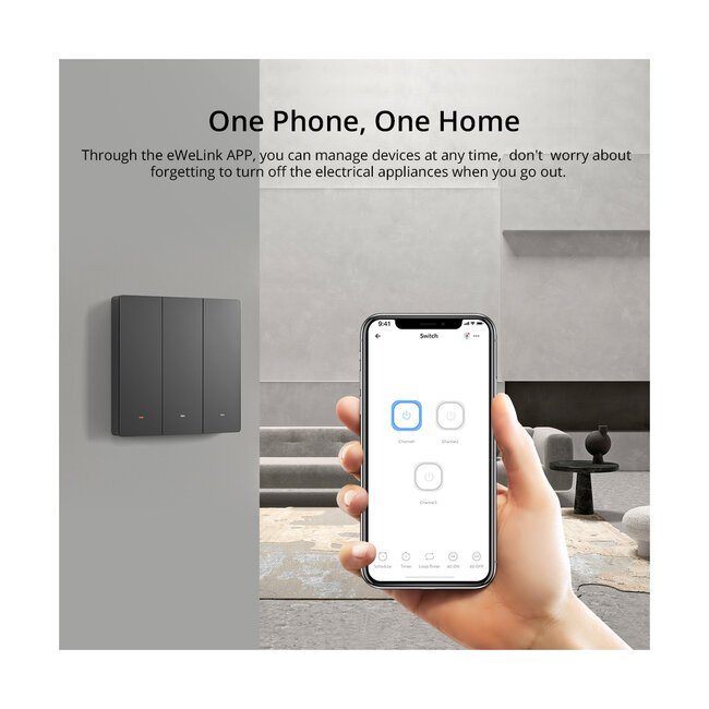 80089 SONOFF M5-3C-80 SwitchMan Mechanical Smart Switch WiFi & Bluetooth AC 100-240V Max 6A 1320W (2A/Way) 3 Way - 7