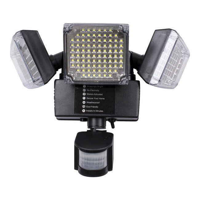 85711 Αυτόνομος Ηλιακός Προβολέας με Τρεις Περιστρεφόμενες Κεφαλές LED SMD 2835 50W 2500lm με Ενσωματωμένη Μπαταρία 3400mAh - Φωτοβολταϊκό Πάνελ με Αισθητήρα Ημέρας-Νύχτας - PIR Αισθητήρα Κίνησης Αδιάβροχο IP65 Ψυχρό Λευκό 6000K - 6