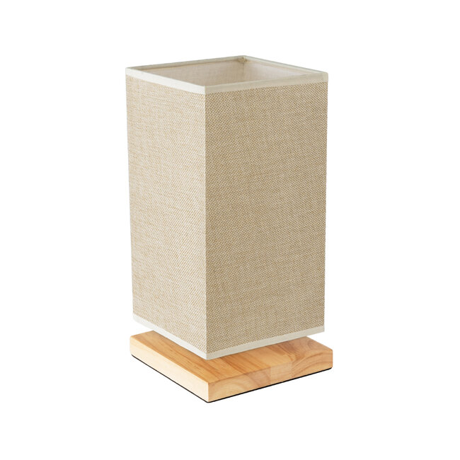 ARUBA 02041 Μοντέρνο Επιτραπέζιο Φωτιστικό Μονόφωτο 1 x E27 AC220-240V IP20 - Μ15 x Π15 x Υ30cm - Μπεζ Ξύλινη Βάση με Μπεζ ΠλεκτόΚαπέλο - 5 Χρόνια Εγγύηση