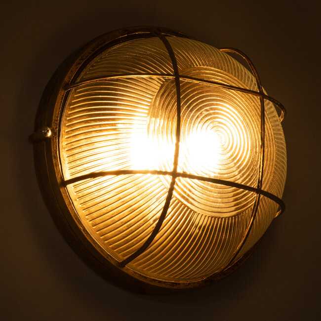 BOATLIGHT 61590 Vintage Industrial Φωτιστικό Τοίχου - Απλίκα - Καραβοχελώνα Εξωτερικού Χώρου Δίφωτο 2 x E27 AC220-240V Αδιάβροχο IP65 - Σώμα Αλουμινίου & Tempered Glass - Φ24 x Υ11cm - Αντικέ Μπρονζέ - Στρόγγυλο - 5 Years Warranty - 10