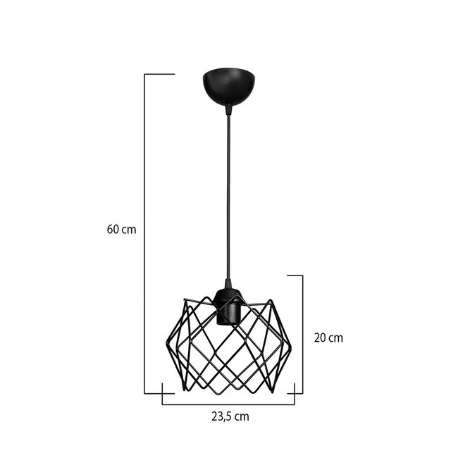 VORTEX 203-0277 Mοντέρνο Κρεμαστό Φωτιστικό Πλέγμα Μονόφωτο 1 x E27 IP20 Μαύρο Μέταλλο - Μ23.5 x Π23.5 x Υ20cm - 2