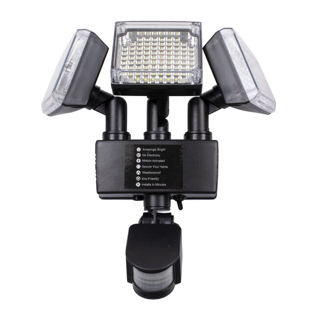 85711 Αυτόνομος Ηλιακός Προβολέας με Τρεις Περιστρεφόμενες Κεφαλές LED SMD 2835 50W 2500lm με Ενσωματωμένη Μπαταρία 3400mAh - Φωτοβολταϊκό Πάνελ με Αισθητήρα Ημέρας-Νύχτας - PIR Αισθητήρα Κίνησης Αδιάβροχο IP65 Ψυχρό Λευκό 6000K - 7