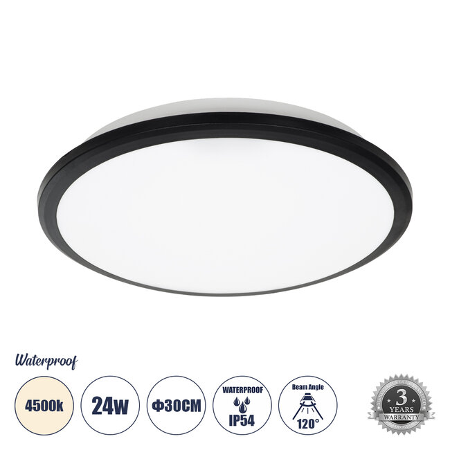 TUFFIN 60997 Πλαφονιέρα Οροφής LED 24W 2640lm 120° AC 220-240V Αδιάβροχη IP54 Φ30 x Υ6.5cm Φυσικό Λευκό 4500K - Μαύρο - Bridgelux Chips - 3 Years Warranty TUFFIN 60997 Πλαφονιέρα Οροφής LED 24W 2640lm 120° AC 220-240V Αδιάβροχη IP54 Φ30 x Υ6.5cm Φυσικό Λευκό 4500K - Μαύρο - Bridgelux Chips - 3 Years Warranty