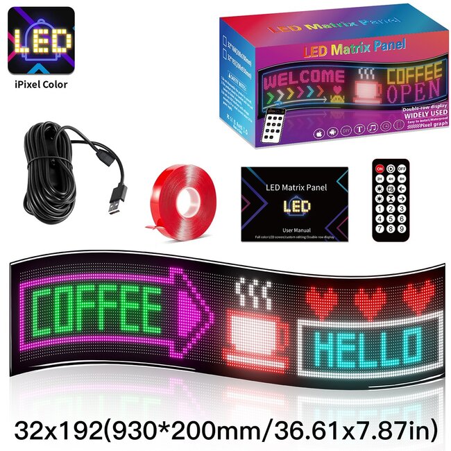 MATRIX GLB-106-0011 Εύκαμπτη Κυλιόμενη Ψηφιακή Επιγραφή 93x20cm P4.5 192x32 Pixel LED 20W AC 220-240V Αδιάβροχο IP65 Πολύχρωμο RGB - Bluetooth Control μέσω iPIXEL APP - Μ93 x Π0.4 x Υ20cm - 2 Χρόνια Εγγύηση