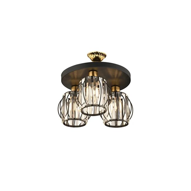 ILLUME 201-0100 Vintage Φωτιστικό Οροφής Κρύσταλλα Τρίφωτο 3 x E27 IP20 Μαύρο & Χρυσό Μέταλλο με Διάφανο Γυαλί - Μ35 x Π35 x Υ40cm