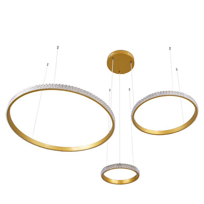 DIAMOND TRIO 61143 Κρεμαστό Φωτιστικό Δαχτυλίδι-Κύκλος LED CCT 100W 12123lm 360° AC 220-240V - Εναλλαγή Φωτισμού μέσω Τηλεχειριστηρίου All In One Ψυχρό 6000k+Φυσικό 4500k+Θερμό 2700k Dimmable Φ25+40+60cm - Χρυσό Βούρτσας - 3