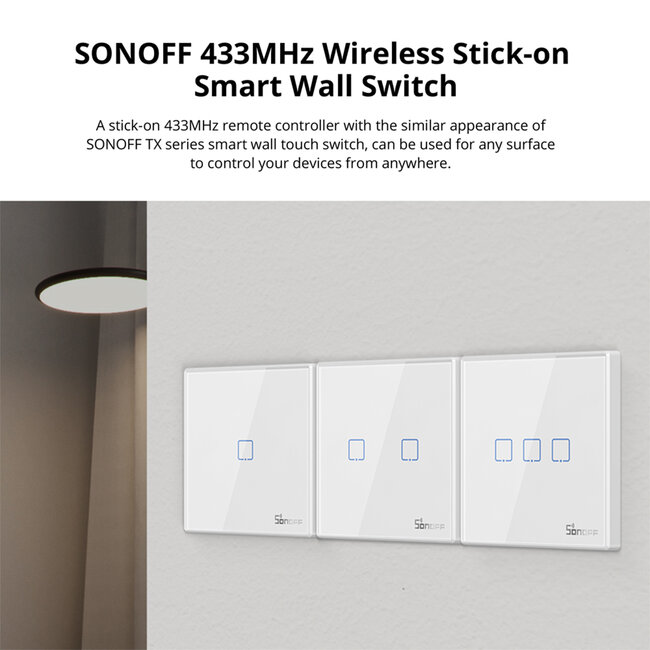 80066 SONOFF T2EU2C-RF - 433MHz Wireless Smart Wall Touch Button Switch 2 Way - RF Series