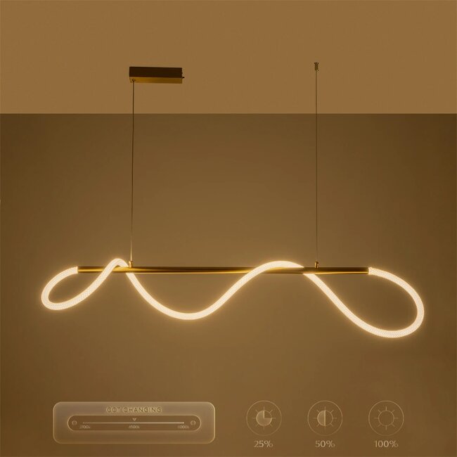kelvo® GLOW KLV-101-0166 Κρεμαστό Φωτιστικό Οροφής LED 34W 3400lm 360° AC 220-240V IP20 Ρυθμιζόμενο Λευκό CCT με Χειριστήριο από 2700K έως 6000K Dimmable - Lumileds SMD Chip - Χρυσό Πλατίνα - Μ140 x Π40 x Υ30cm - 3 Χρόνια Εγγύηση - 16