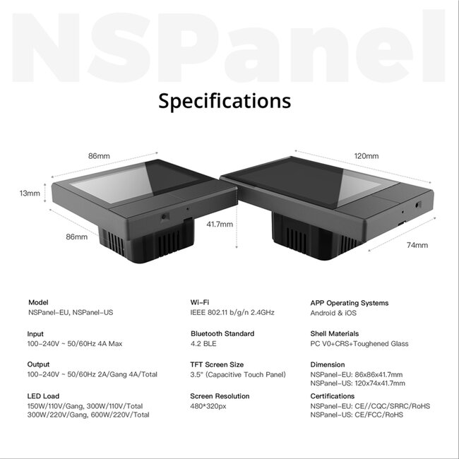 80096 SONOFF NSPanel-EUW - Wi-Fi Smart Scene Wall Switch (86/EU Type) - Integrated HMI Touch Panel -  Smart Controller & Gateway for All Smart Devises - 26