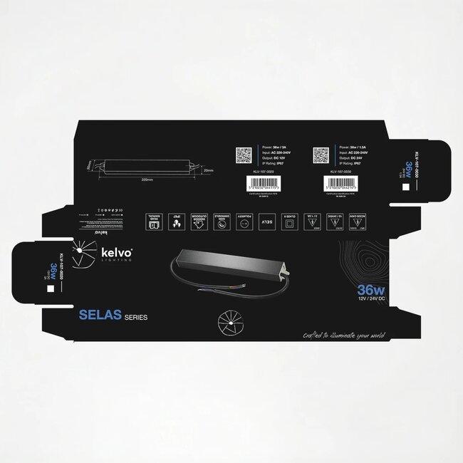 kelvo® SELAS KLV-107-0020 Τροφοδοτικό/Μετασχηματιστής Class II SELV 36W 3A AC 220-240V σε DC 12V Αδιάβροχο IP67 - Γκρι Ανθρακί Ματ - Μ22 x Π3 x Υ2cm - 5 Χρόνια Εγγύηση - 7