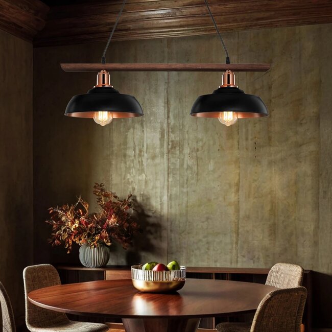 LOAN 203-0290 Μοντέρνο Κρεμαστό Φωτιστικό Οροφής με Ντουί 2 x E27 AC 220-240V IP20 - Μαύρο & Μπρονζέ - Μ70 x Π25.5 x Υ19cm - 4