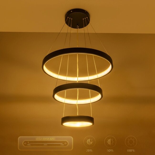 kelvo® NEMESIS KLV-101-0217 Κρεμαστό Φωτιστικό Οροφής LED 100W 10000lm 180° AC 220-240V IP20 Ρυθμιζόμενο Λευκό CCT με Χειριστήριο από 2700K έως 6000K Dimmable - Lumileds SMD Chip - Μαύρο Ματ - Μ60 x Π60 x Υ60cm - 3 Χρόνια Εγγύηση - 13