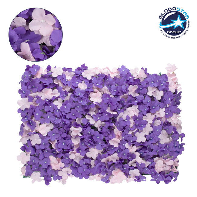 78329 Artificial - Συνθετικό Τεχνητό Διακοσμητικό Πάνελ Λουλουδιών - Κάθετος Κήπος Ορτανσία - Ροζ - Μωβ Μ60 x Υ40 x Π5cm