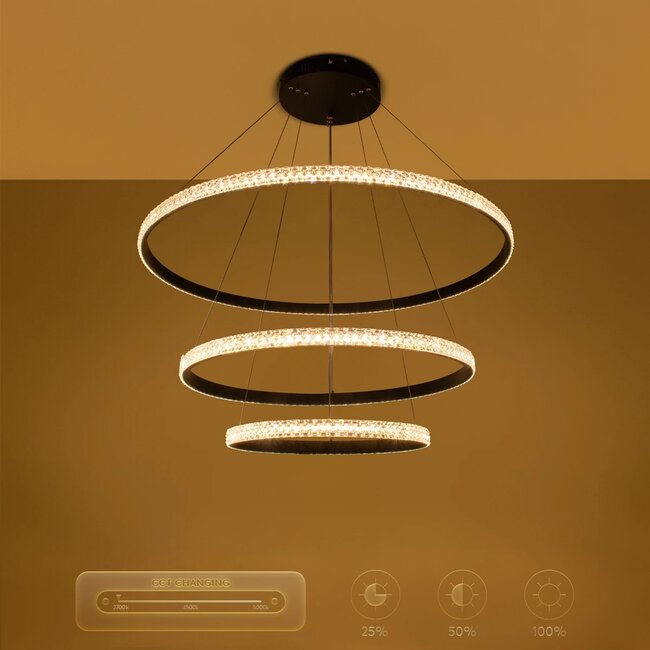 kelvo® DIAMOND KLV-101-0239 Κρεμαστό Φωτιστικό Οροφής LED 120W 12000lm 180° AC 220-240V IP20 Ρυθμιζόμενο Λευκό CCT με Χειριστήριο από 2700K έως 6000K Dimmable - Lumileds SMD Chip - Μαύρο Ματ - Μ80 x Π80 x Υ80cm - 3 Χρόνια Εγγύηση - 13