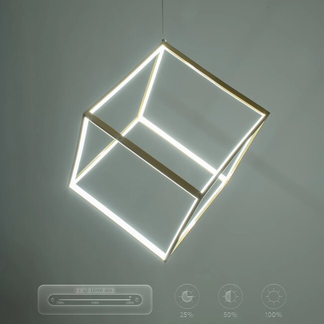 kelvo® KIBOO KLV-101-0262 Κρεμαστό Φωτιστικό Οροφής LED 36W 3600lm 360° AC 220-240V IP20 Ρυθμιζόμενο Λευκό CCT με Χειριστήριο από 2700K έως 6000K Dimmable - Lumileds SMD Chip - Χρυσό Πλατίνα - Μ40 x Π40 x Υ40cm - 3 Χρόνια Εγγύηση - 15