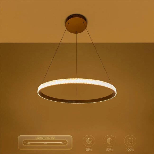 kelvo® DIAMOND KLV-101-0230 Κρεμαστό Φωτιστικό Οροφής LED 45W 4500lm 180° AC 220-240V IP20 Ρυθμιζόμενο Λευκό CCT με Χειριστήριο από 2700K έως 6000K Dimmable - Lumileds SMD Chip - Χρυσό Πλατίνα - Μ60 x Π60 x Υ3cm - 3 Χρόνια Εγγύηση - 11