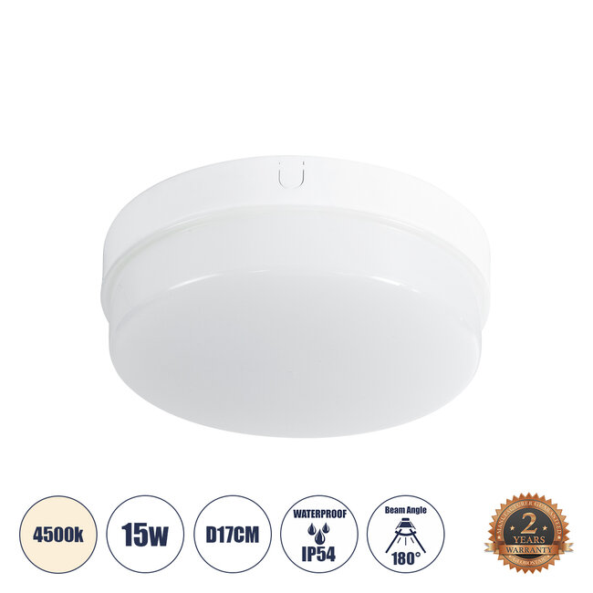 REVANO 61015 LED Πλαφονιέρα Οροφής Στρόγγυλη Φ17 15W 1425lm 180° AC 220-240V Αδιάβροχη IP54 Φ17 x Υ5cm Φυσικό Λευκό 4500K - 2 Χρόνια Εγγύηση REVANO 61015 LED Πλαφονιέρα Οροφής Στρόγγυλη Φ17 15W 1425lm 180° AC 220-240V Αδιάβροχη IP54 Φ17 x Υ5cm Φυσικό Λευκό 4500K - 2 Χρόνια Εγγύηση