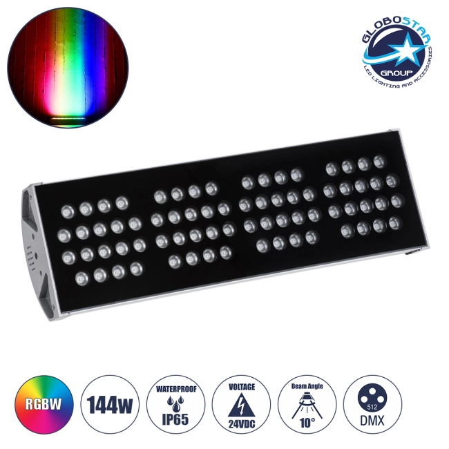 FLOOD-TENA 90226 Προβολέας Wall Washer για Φωτισμό Κτιρίων LED 144W 12240lm 10° DC 24V Αδιάβροχο IP65 L57 x W18 x H19.5cm RGBW DMX512 - Ασημί - 3 Years Warranty