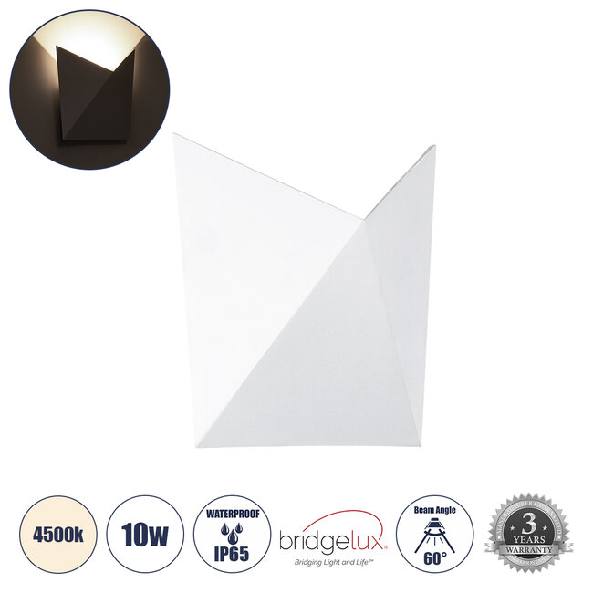 STEALTH 60521 Φωτιστικό Τοίχου - Απλίκα Αρχιτεκτονικού Φωτισμού Εσωτερικού/Εξωτερικού Χώρου Up or Down LED 10W 1100lm 60° AC220-240V Αδιάβροχο IP65 - Σώμα Αλουμινίου & Tempered Glass - Μ17 x Π17 x Υ7.5cm - Φυσικό Λευκό 4500K - Λευκό - Bridgelux Chip - 5 Years Warranty