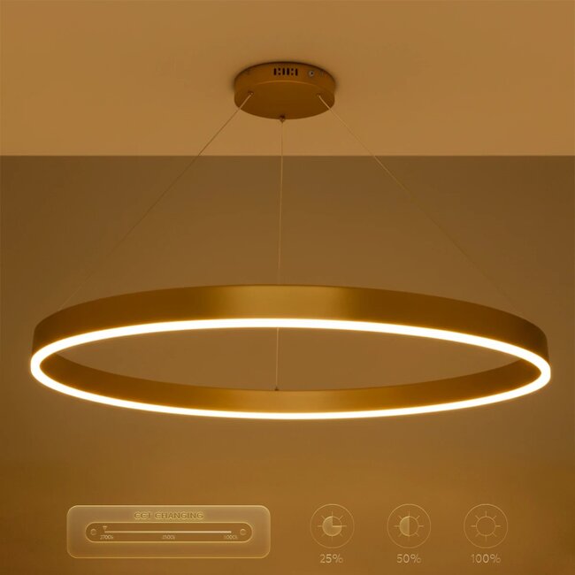 kelvo® VENOM KLV-101-0195 Κρεμαστό Φωτιστικό Οροφής LED 75W 7500lm 120° AC 220-240V IP20 Ρυθμιζόμενο Λευκό CCT με Χειριστήριο από 2700K έως 6000K Dimmable - Lumileds SMD Chip - Χρυσό Πλατίνα - Μ100 x Π100 x Υ6.5cm - 3 Χρόνια Εγγύηση - 11