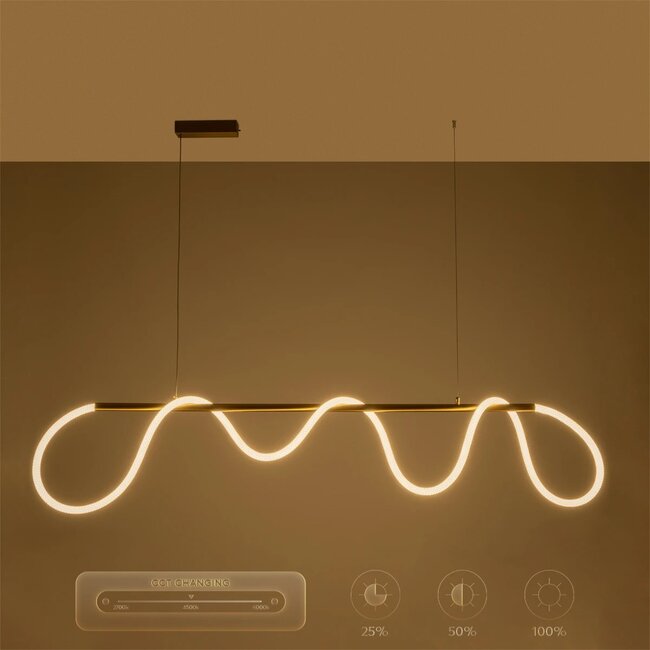 kelvo® GLOW KLV-101-0167 Κρεμαστό Φωτιστικό Οροφής LED 45W 4500lm 360° AC 220-240V IP20 Ρυθμιζόμενο Λευκό CCT με Χειριστήριο από 2700K έως 6000K Dimmable - Lumileds SMD Chip - Χρυσό Πλατίνα - Μ180 x Π30 x Υ40cm - 3 Χρόνια Εγγύηση - 17