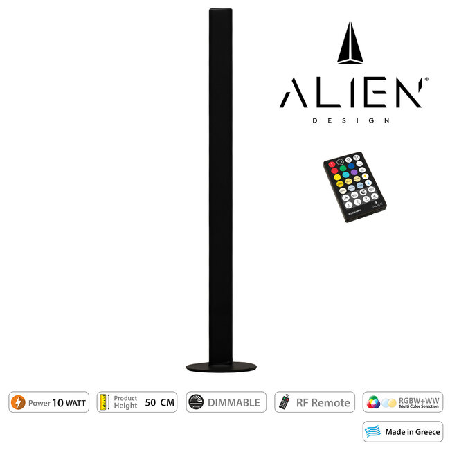 ALIEN-DIVA-BLACK-50-9 ALIEN Design DIVA Μοντέρνο Minimal Nordic Μεταλλικό Φωτιστικό Επιτραπέζιο - Πορτατίφ - Λαμπατέρ Μαύρο LED 10W 1500lm με Ασύρματο Χειριστήριο RF & Dimmer IP20 Πολύχρωμο + CCT - RGBW + WW Μ3 x Π1.6 x Υ50cm  - 5