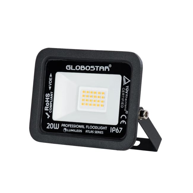  ATLAS 61412 Προβολέας LED 20W 2300lm 120° AC 220-240V Αδιάβροχο IP67 Θερμό Λευκό 2700K - Lumileds SMD Chip - TÜV Rheinland Certified - Μαύρο Ματ - Μ12 x Π2.5 x Υ9.5cm - 5 Χρόνια Εγγύηση