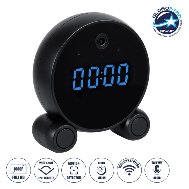 86016 Rechargeable Table Camera 2MP WiFi HD 1080P 120° 5000mAh Two Way Audio Motion Detection & Digital Clock - Επαναφορτιζόμενη Επιτραπέζια Κάμερα 2MP WiFi HD 1080P 120° 5000mAh Διπλή Κατέυθυνση Ομιλίας Ανιχνευτή Κίνησης Ψηφιακό Ρολόι - Μαύρο